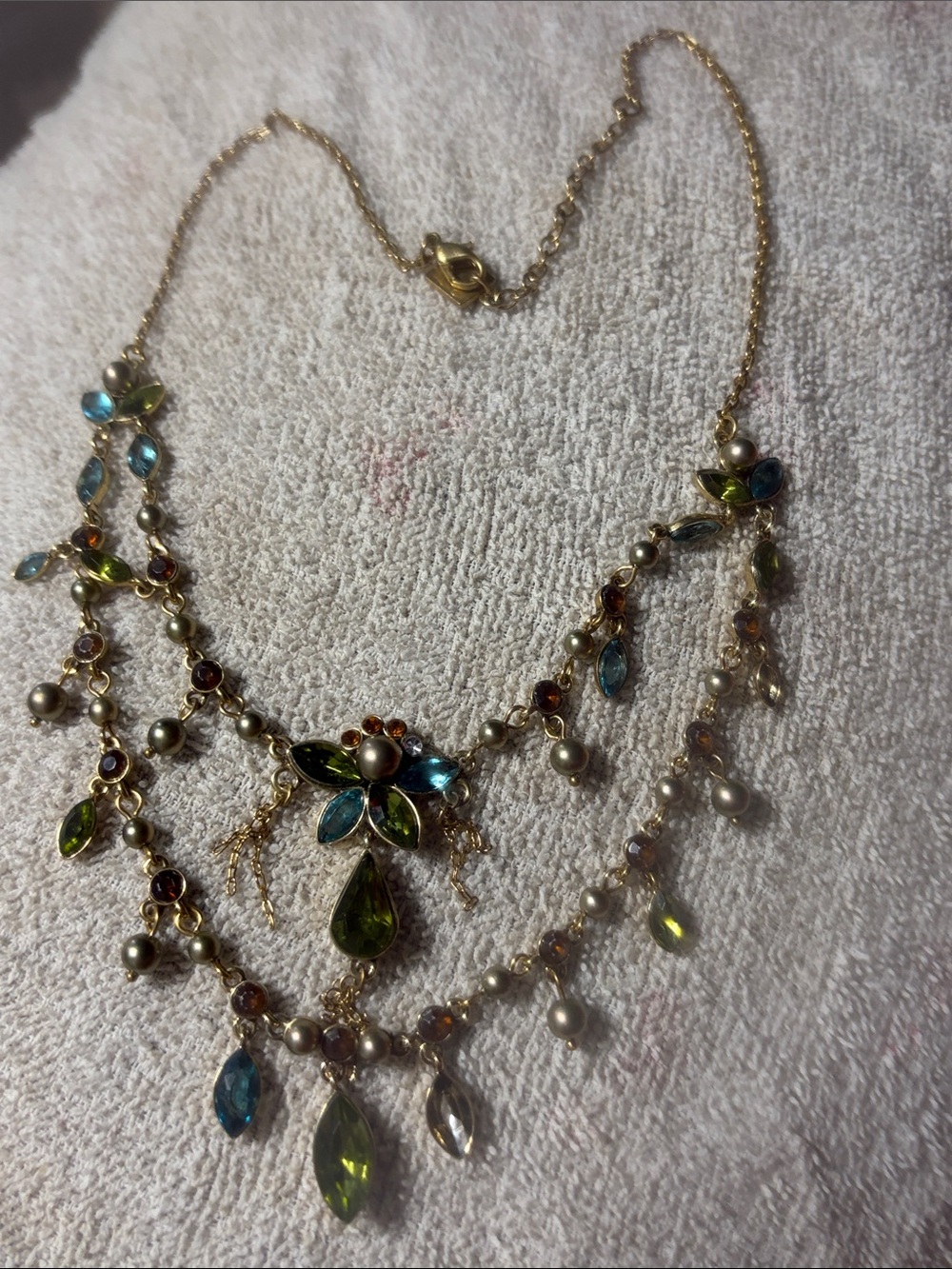 NW Finland Westerback OY  Gold-Tone Multi Gem Floral Drop Necklace Green & Blue